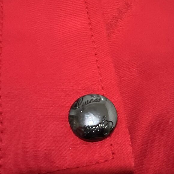 Guess Red Jacket Moto Coat Lined Metallic Zippers Women’s XL EUC - Picture 10 of 10